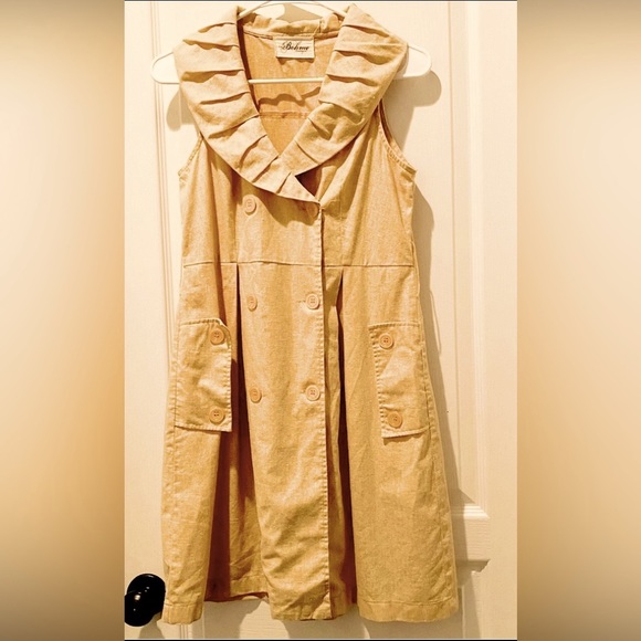 Vintage Bohme Collection Pleated Shawl Collar Flax Blend Dress - Picture 2 of 7